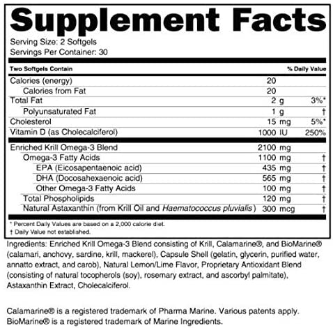 3Care Turbo Krill 2100mg Krill Oil Plus 600 IU Vitamin D Omega 3 Supplement 60 Count Softgels